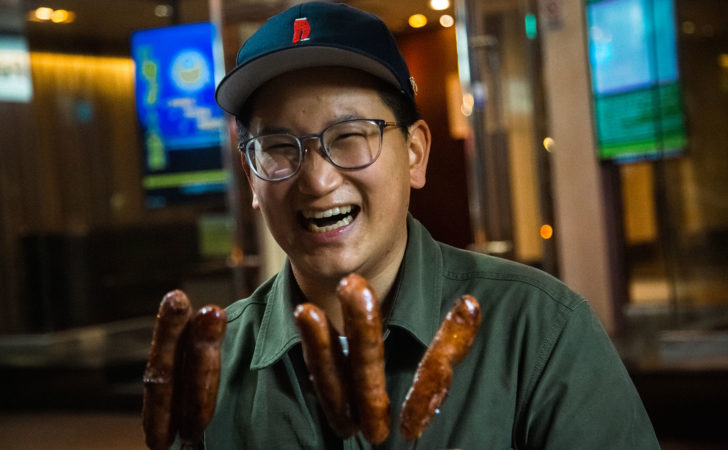 Derrick Louie with sausages | Vikash Autar Television Program Film Director Hong Kong and Sydney